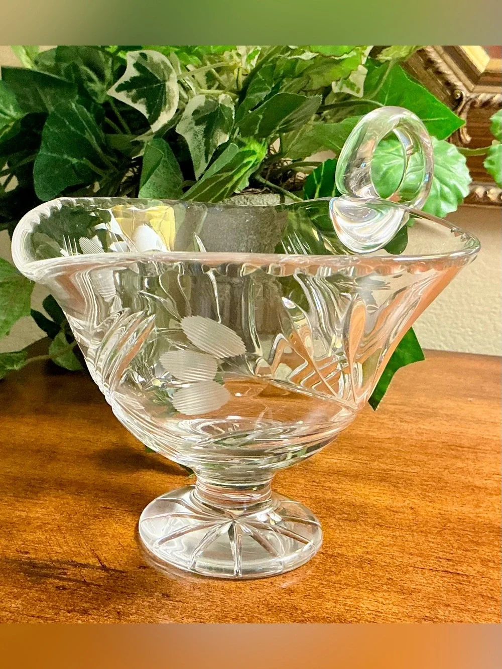 Vintage Clear Etched Crystal Gravy Bowl